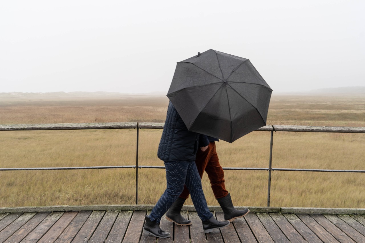 Den Regenschirm solltest du am Wochenende an der Nordsee immer mit dabei haben. 