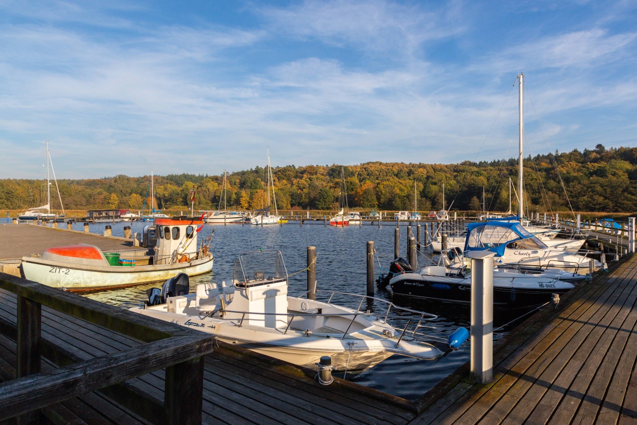 Rügen: Der Yachthafen Ralswiek am südlichen Ende des Jasmunder Boddens.