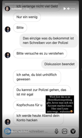 Der unglaubliche Chatverlauf in der Instagram-Story von „Notruf Hafenkante“-Schauspieler Raúl Richter.